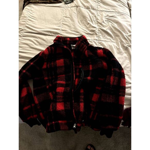 The North Face Red Holiday Plaid Full Zip Fleece - Picture 1 of 2